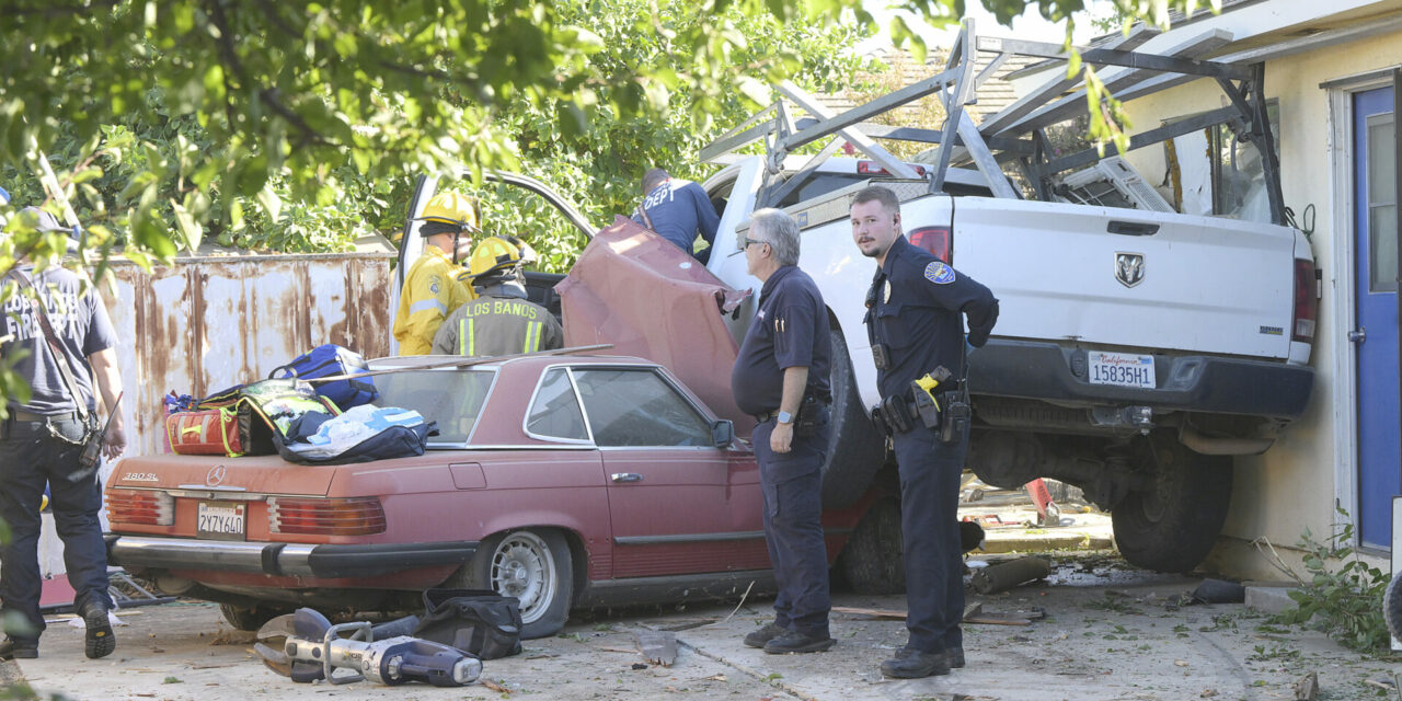 PICKUP CRASHES INTO BACKYARD